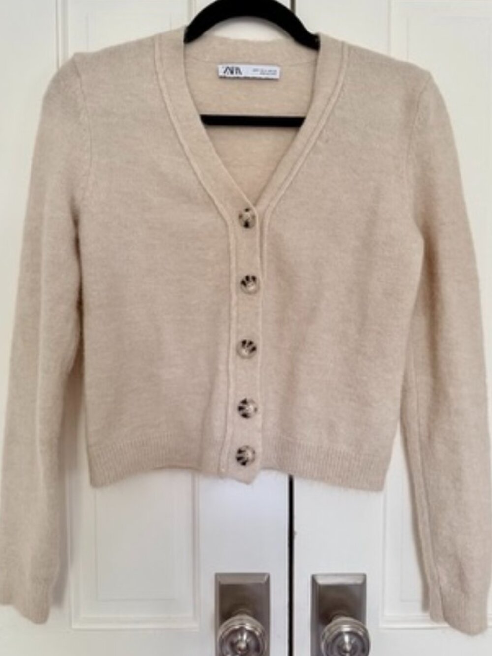 Zara Mohair-Blend Cropped Cardigan — Size S | Light Beige